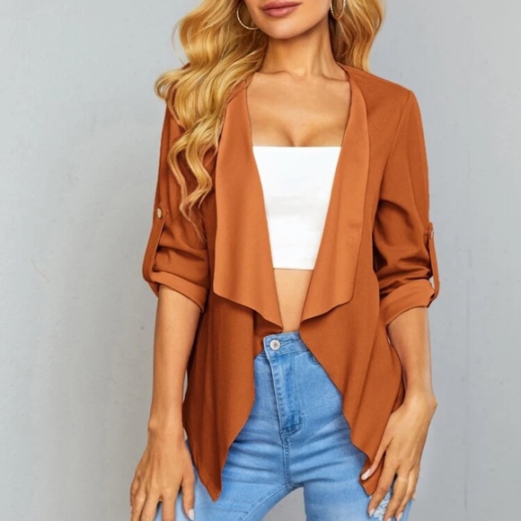 Waterfall open front blazer cardigan roll sleeve - Picture 15 of 16